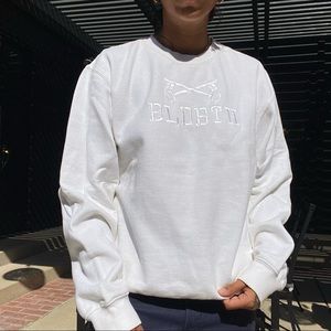 White on white embroidered crew neck